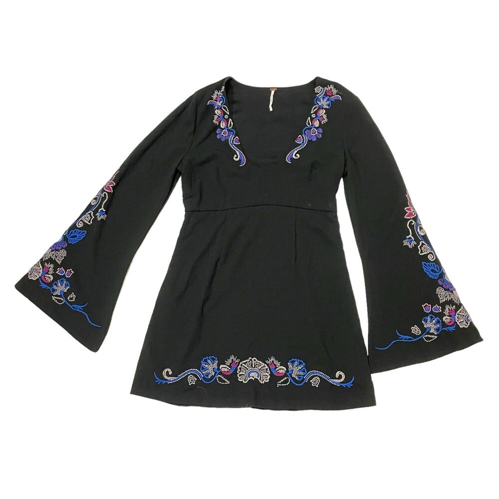Free People Holiday Folk Mini Dress - Black - 6